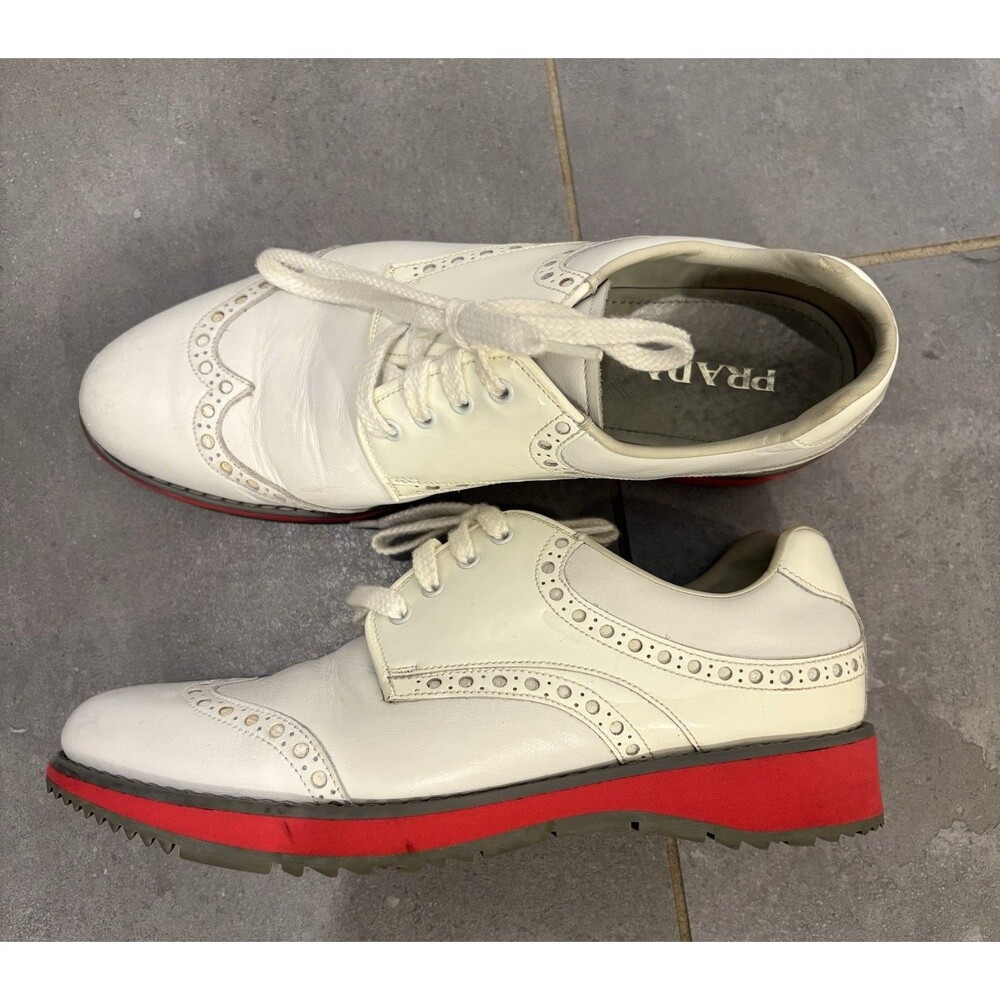Prada Women's White Leather Wingtip Lace Up Oxford Shoes SzEU37/US 7